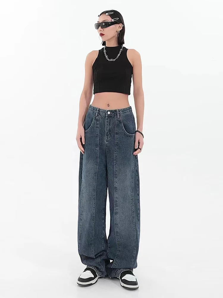 Ранняя осень ранняя модель брюки в стиле Харадзюку женские синие прямые широкие