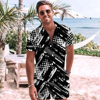 2022 new mens short sleeved suit shirt black and white graffiti 3d dynamic fashion clothes pants high quality mens clothing