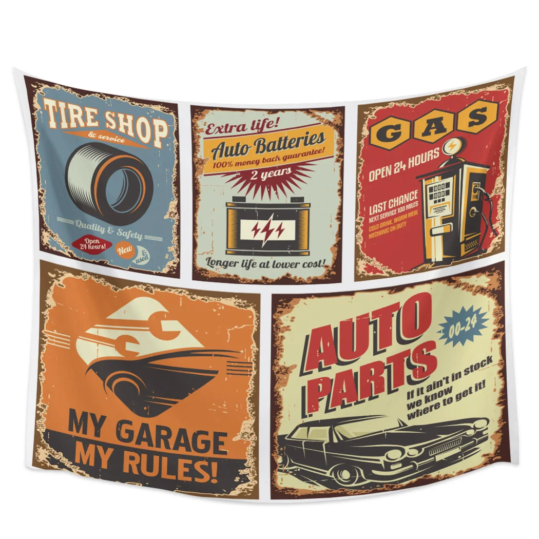 

Old Posters Advertising Car Navigation Blackout Curtains Table Runner Bathroom Set Blanket Tapestry