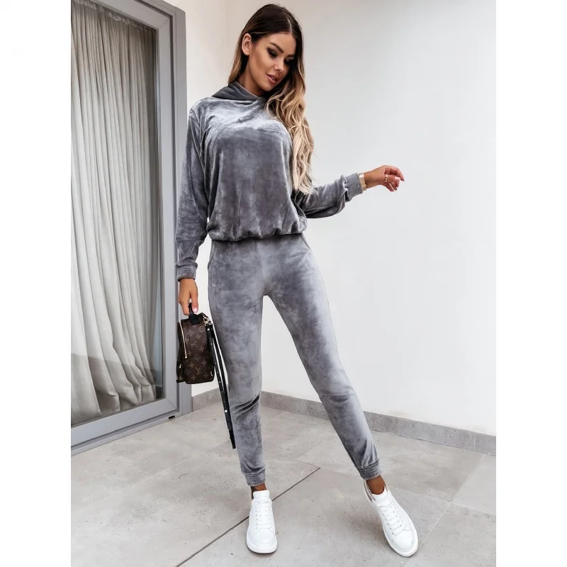 

2022Autumn and Winter New Loose-Fitting Hoodie Long Sleeve Suit Fashion Home Drawstring Gold Velvet Two-Piece Suit