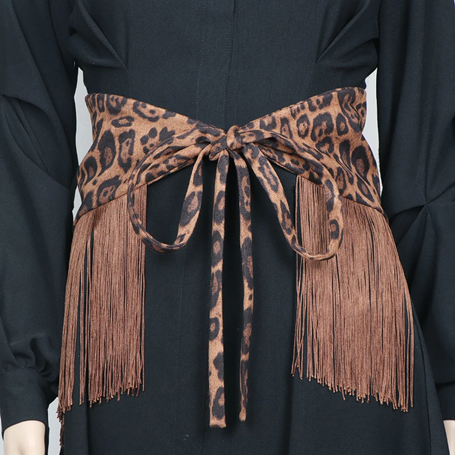 Тканевый пояс с леопардовым принтом и кисточками для женщин нерегулярный