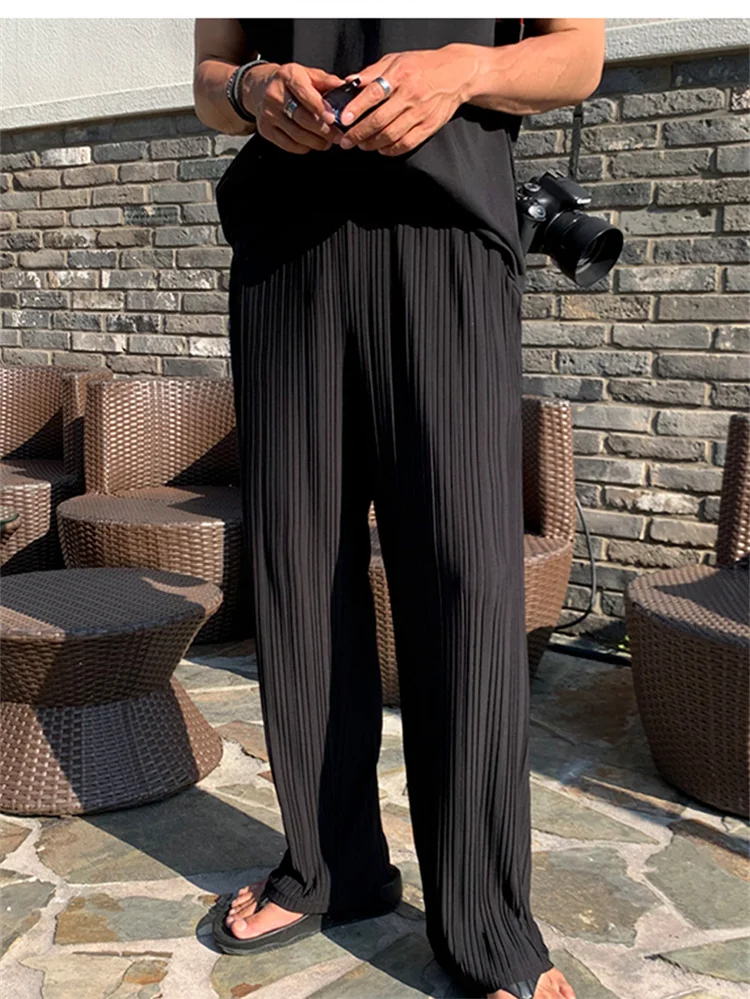 Повседневные мужские брюки Gmiixder из ледяного шелка черные летние корейские