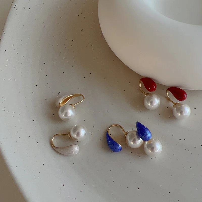 

Minar Elegant Minimalist Imitation Pearl Stud Earrings for Women Retro Sweet Enamel Waterdrop Earring Irregular Jewelry Brincos