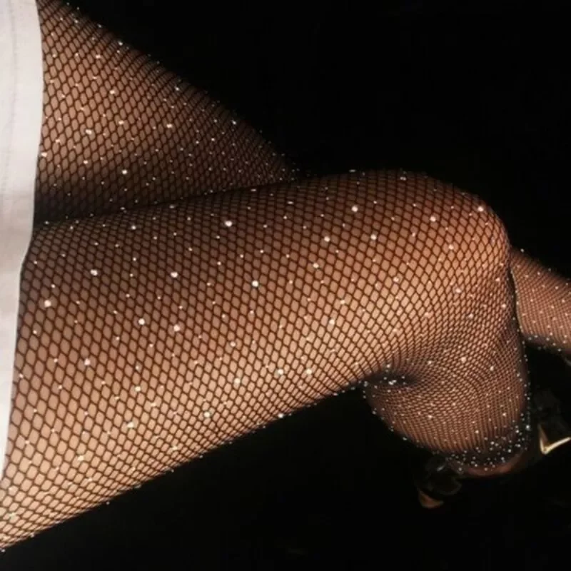 

Women Sexy Long Stockings Tights Rhinestone Mesh Fishnet Pantyhose Plus Size Bling Female Tights Hosiery Meias Collant Femme