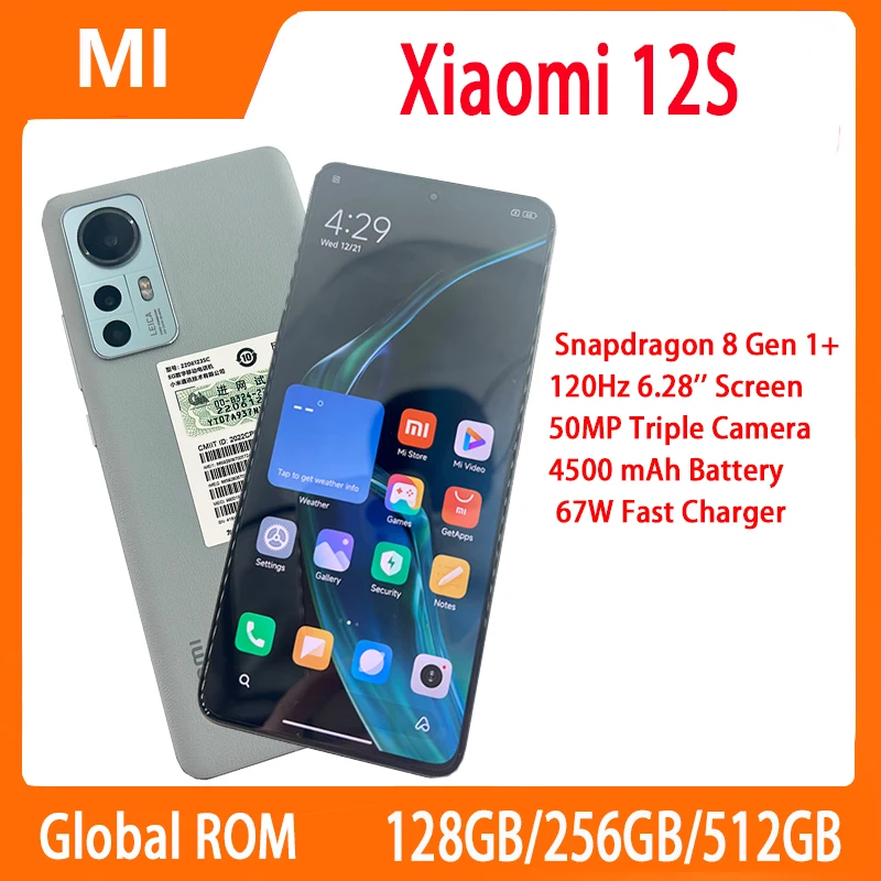 

Global ROM Xiaomi Mi 12S Smartphone 128GB/256GB Snapdragon 8+ Gen 1 50MP Leica lens 120Hz 6.28″ AMOLED Display China Rom