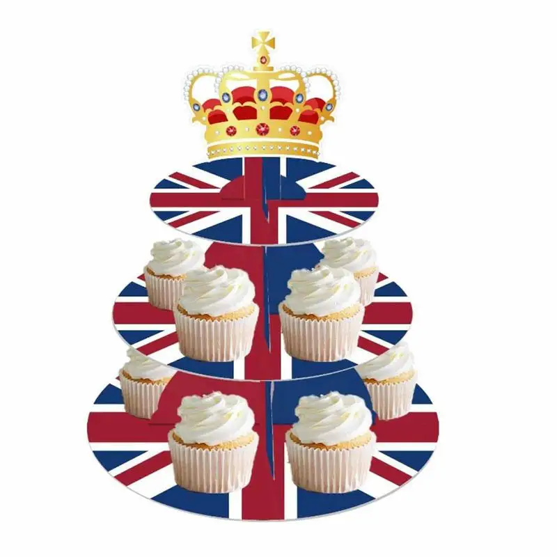 

Подставка для торта Union Jack, картонная подставка для торта для короля Чарльза III, искусственная Корона, украшение