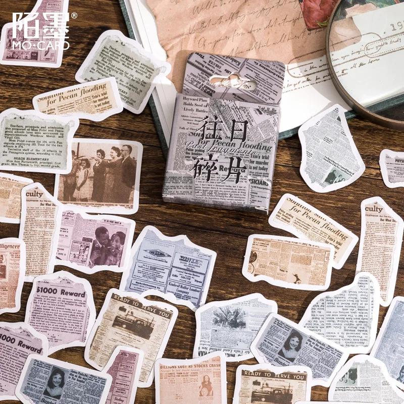 

46 Pcs Old Newspaper Retro Paper Small Diary Mini Vintage Box Stickers Set Scrapbooking Cute Flakes Stationery