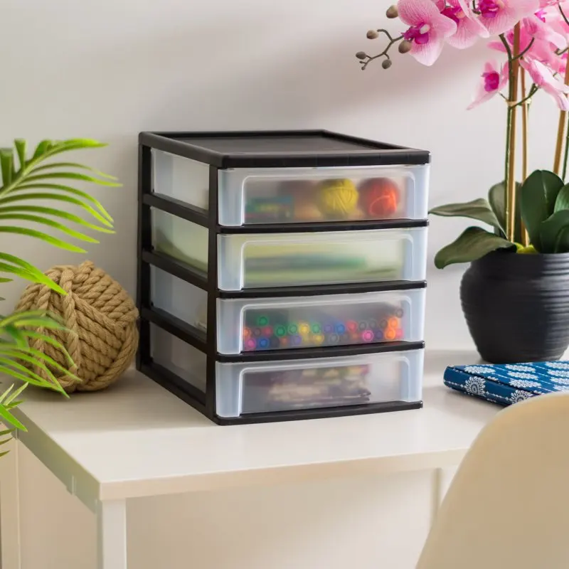 

4 Drawer Plastic Desktop Organizer, Black
