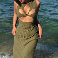 e girl vintage button slit single breasted midi dress y2k fashion sexy hollow backless ribbed army green party dress long dress
