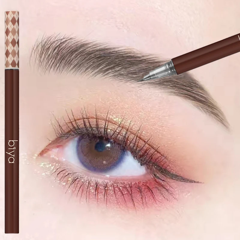 Three Scouts Liquid Eyebrow Pencil 4 Colors Very Fine Lying Silkworm Eyeliner Lasting Nature Water Proof Brown Gray Water-based