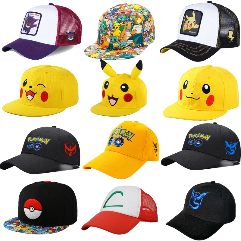 

Pokemon Pikachu baseball cap peaked cap cartoon anime character flat brim hip hop hat couple outdoor sports cap birthday gifts.