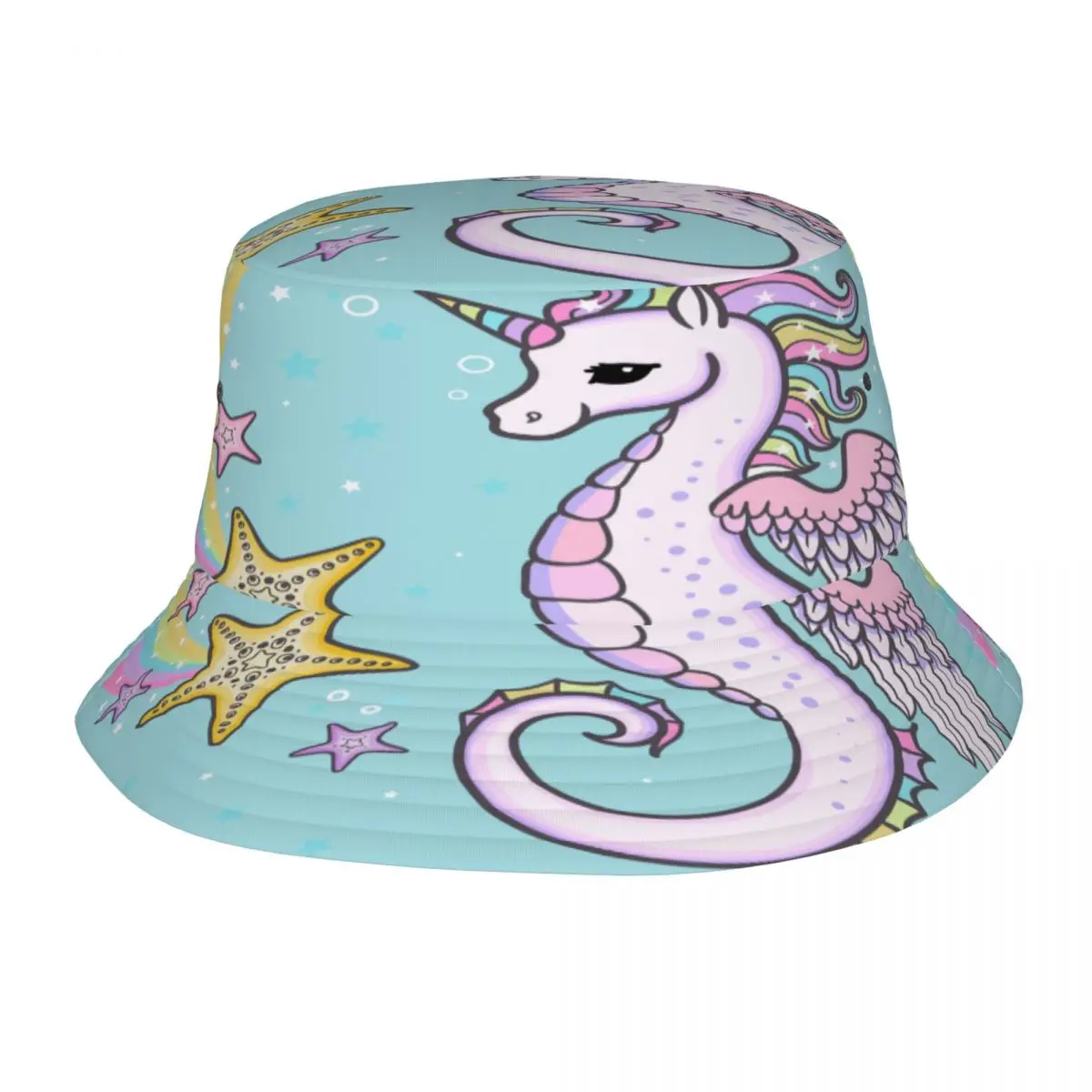 

New Fashion Bucket Hats Fisherman Caps For Women Men Gorras Summer Cute Cartoon Rainbow Seahorse Unicorn With Starfish