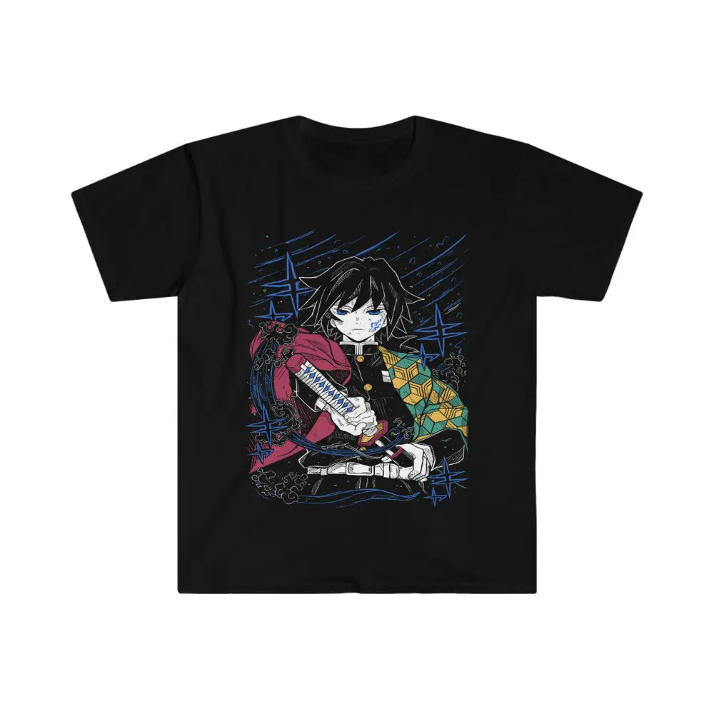 Футболка Giyu Tomioka Demon Slayer: Kimetsu no Yaiba Anime Black Soft Tee
