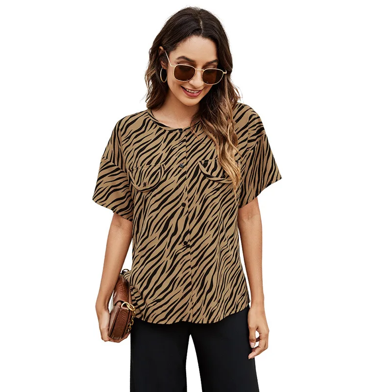 

Кардиган женский с коротким рукавом, однобортный свободный желтый кардиган с леопардовым принтом, модная футболка с круглым вырезом, лето ...