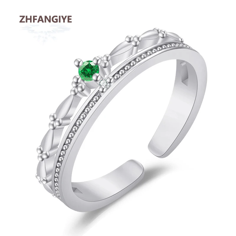 

ZHFANGIYE Silver 925 Jewelry Ring for Women Ornaments with Emerald Zircon Gemstone Open Finger Rings Trendy Wedding Party Gift