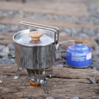 1l outdoor camping pot stainless steel tea coffee cooking pot kettle with foldable handle for hiking picnic camping equipment