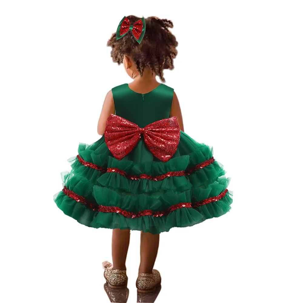 

Popular Height 70-120CM Girl Christmas Dresses 2023 New Birthday Party Princess Children Fluffy Mesh Festival Ball gowns Sequin