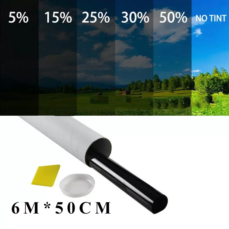

1 Roll 50cm X 6m 1/5/15/25/35 Percent VLT Window Tint Film Glass Sticker Sun Shade Film for Car UV Protector foils Sticker Films