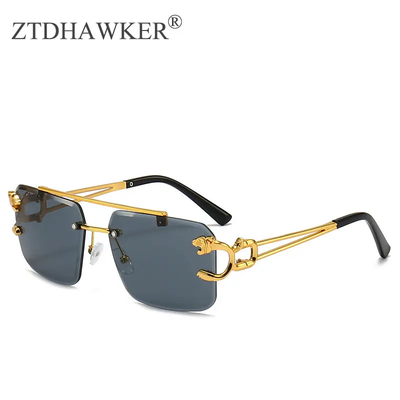 

2023 New Double Beam Trimmed Fashion Punk Style Sunglasses for Men's European and American Fashion Women's Frameless Glasses