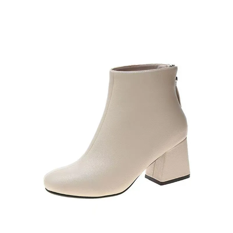 

Женские ботинки на высоком каблуке, профессиональные ботинки большого размера с круглым носком и застежкой-молнией сзади, весна-осень 2022