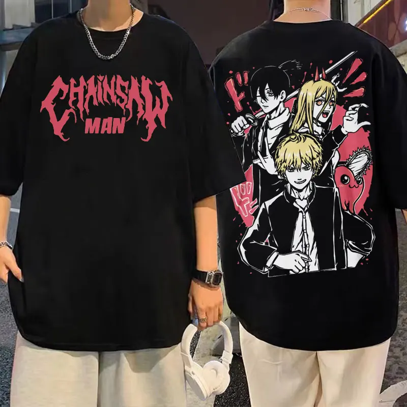 

Anime Chainsaw Man Denji Double Sided Print Tshirt Streetwear Aki Hayakawa Kon Tee Manga Men Women T Shirt Power Graphic T-Shirt