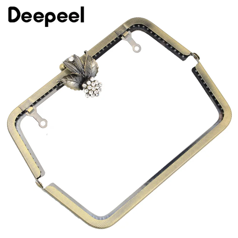 2Pcs 20cm Embossed Metal Bag Handles DIY Square Purse Frame Handbag Sewing Brackets Wallet Kiss Clasp Handle Frames Accessories