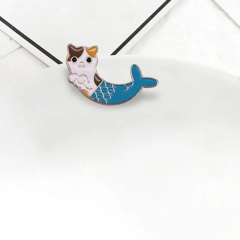 Upper Body Trichromatic Cat Lower Body Mermaid Television Brooches Badge for Bag Lapel Pin Buckle Jewelry Gift For Friend