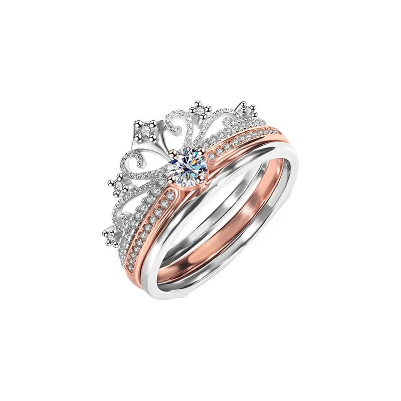 

QZJ034 Lefei Fashion Trendy Luxury Classic Diamond-set Moissanite Fireworks Castle Double Ring For Women Silver 925 Jewelry Gift