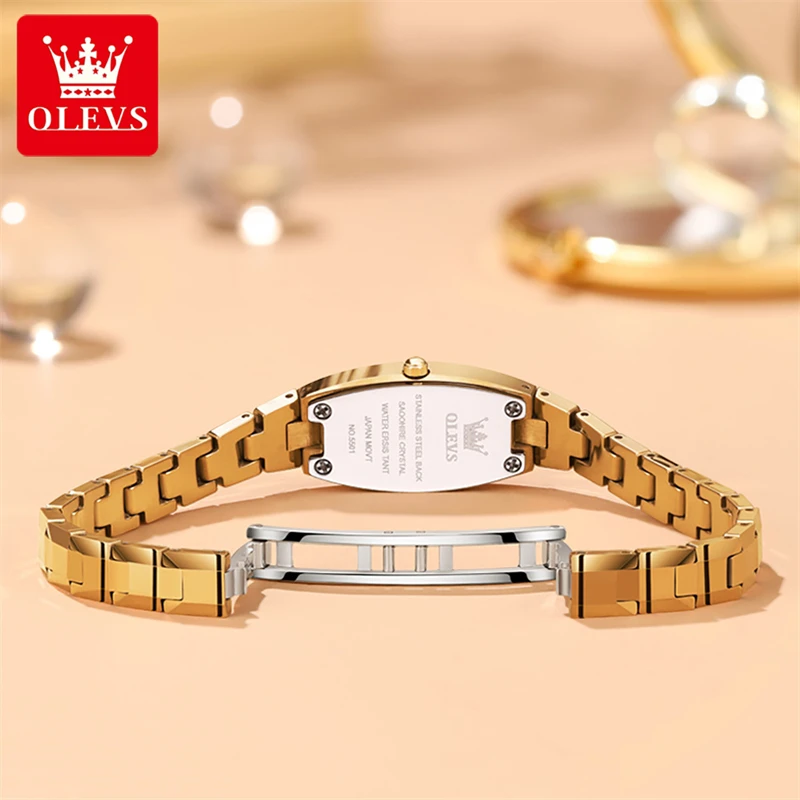 OLEVS Tungsten Steel Gold Womens Watches Top Brand Luxury Diamond Quartzn Watch Bracelet Set Elegant Female Watches for Womens