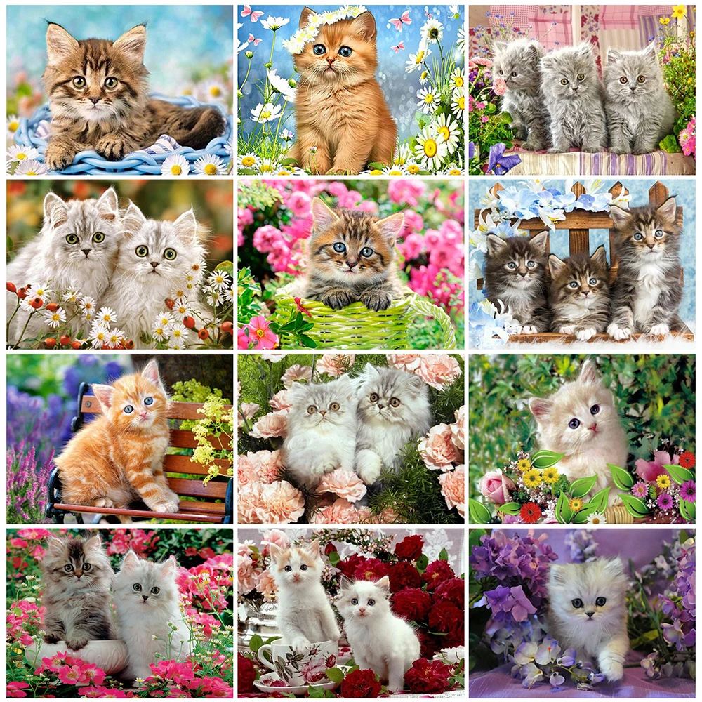 

EverShine Diamond Embroidery Animal Rhinestones DIY Diamond Painting Cat Full Square Flower Picture Mosaic 5D Wall Decor