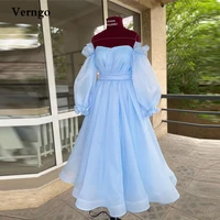 verngo light blue organza puff long sleeves evening party dresses simple sweetheart bride formal gowns prom dress robes de soir%c3%a9