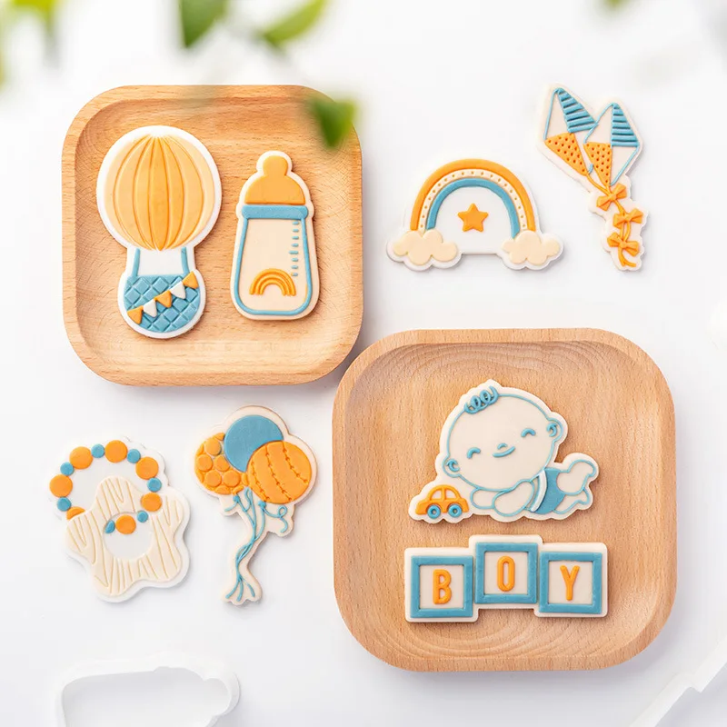 

Kite Rainbow Embossed Stamps Baby Boy Cookie Fondant Mold Biscuit Cutter Balloons Baby Shower Party Cake Decoration Baking Tools