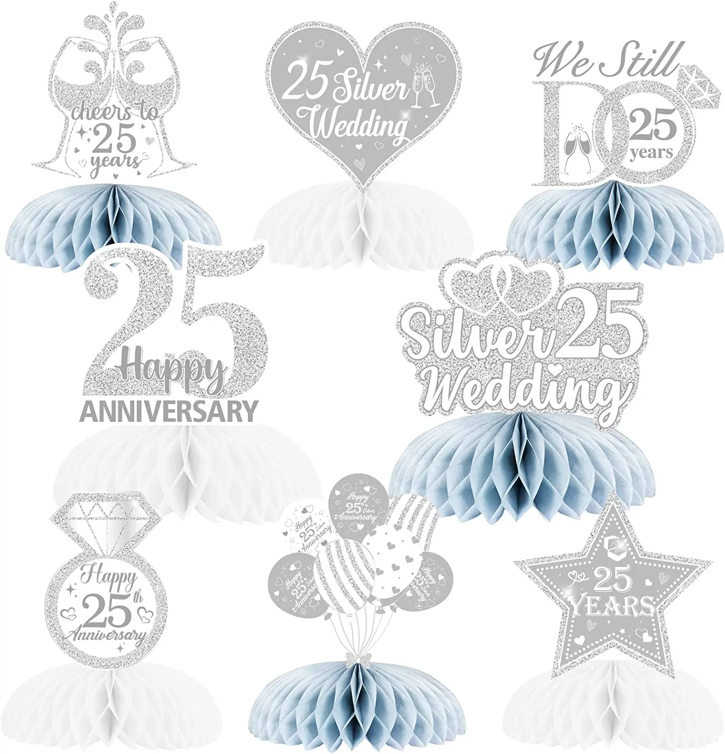 

8Pcs Wedding Anniversary Table Decor Honeycomb Centerpieces Table Toppers Cheers To 25th 30th 60th Happy Anniversary Decorations