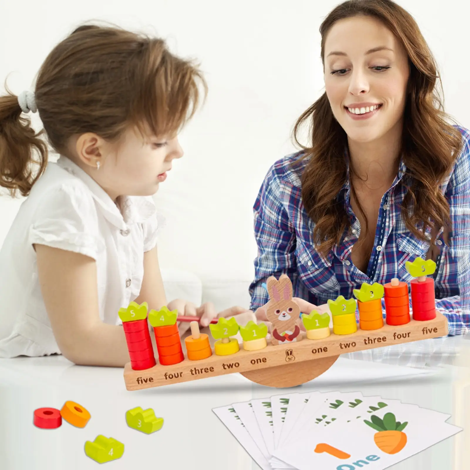 

Игрушки Монтессори для обучения и балансировки, детская игрушка для укладки, подсчет формы, штабелер, кролик, балансировочная доска, деревя...