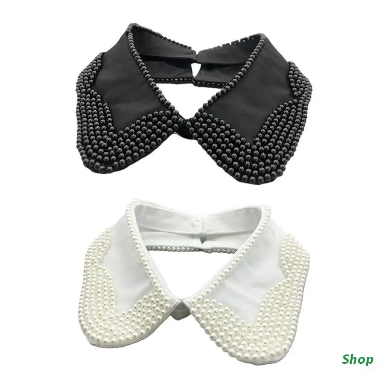 

L5YC Delicate Detachable Collar Pearls Embellished False Collar Gifts for Birthday
