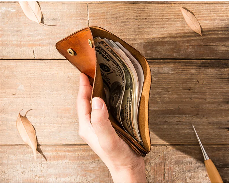 Simple genuine leather men's short small wallet fashion vintage high-quality natural real cowhide women's mini coin purse gifts