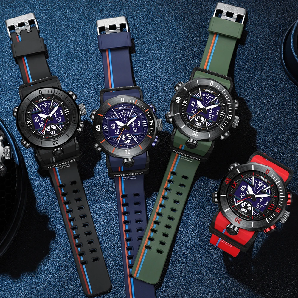 SMAEL цифровые часы с двойным временем для мужчин спортивные секундомер