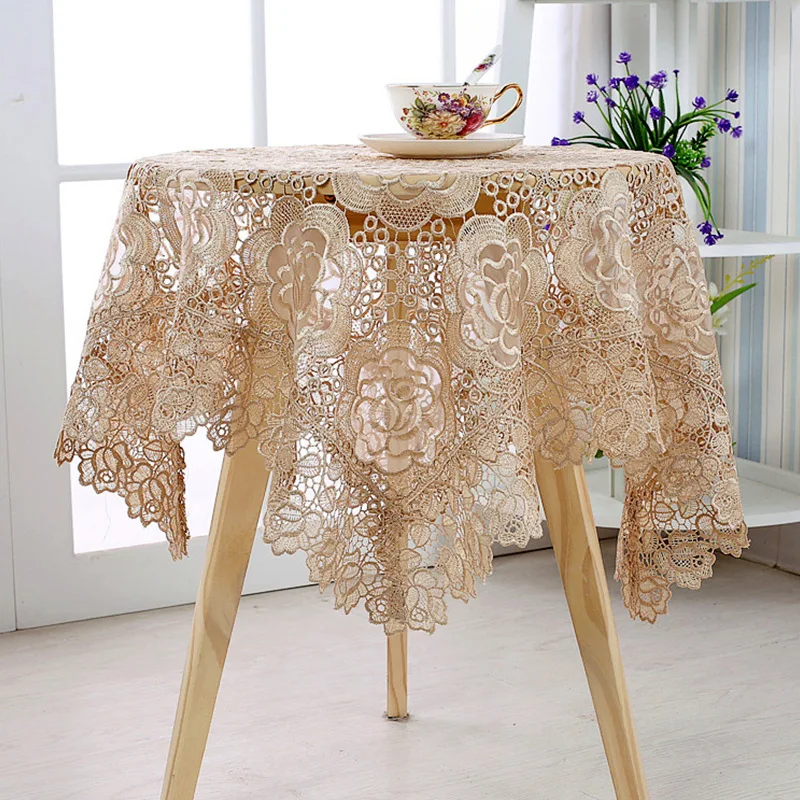 

Lace Rose Flowers Tablecloth Towel Home Kitchen Room Decoration Dinning Coffee Table Cloth Hollow Embroidery Table Runner Cover
