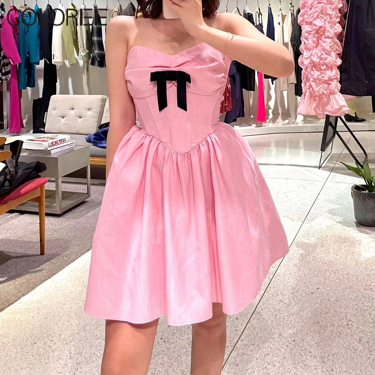 

Korean Fashion Elegant Bow Ball Gown Party Dress 2022 Summer Sexy Strapless Mini Dresses for Women Vintage Vestidos Mujer