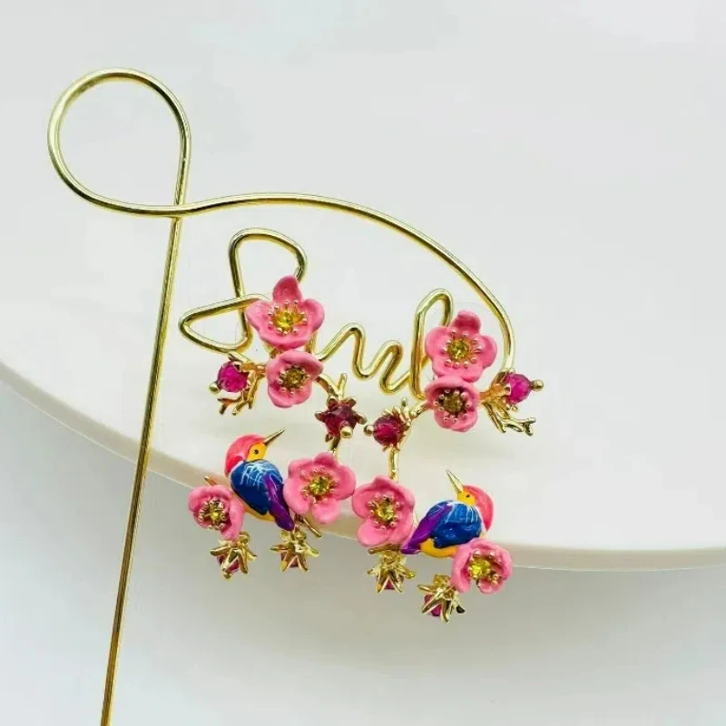 Ручная роспись эмаль осень-зима красочные Alcedo Atthis Bengalensis ветки сливы красные