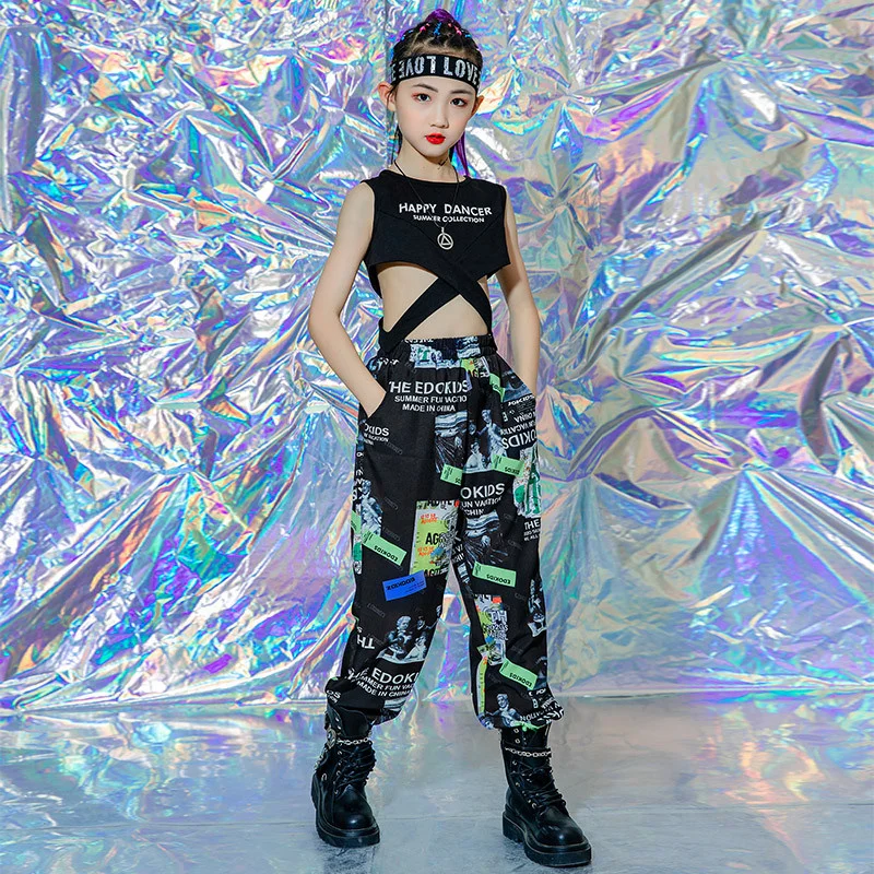 

Одежда для джазовых танцев и представлений для девочек, костюм с открытым пупком для девочек, модный детский костюм для выступлений