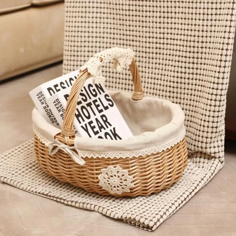 

Rattan Picnic Basket Wicker Camping Barbecue Outdoor Picnic Basket Shopping Rustic Flower Wicker Lid Flower Organizer Basket