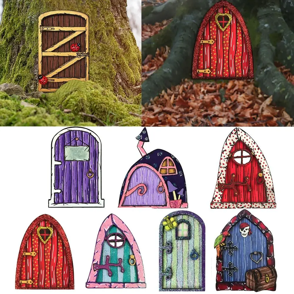 

Wooden Dollhouse Miniature Fairy Elf Door Yard Art Sculpture 10cm Fairy Tale Ornament Craft Colorful Fairy Door Garden