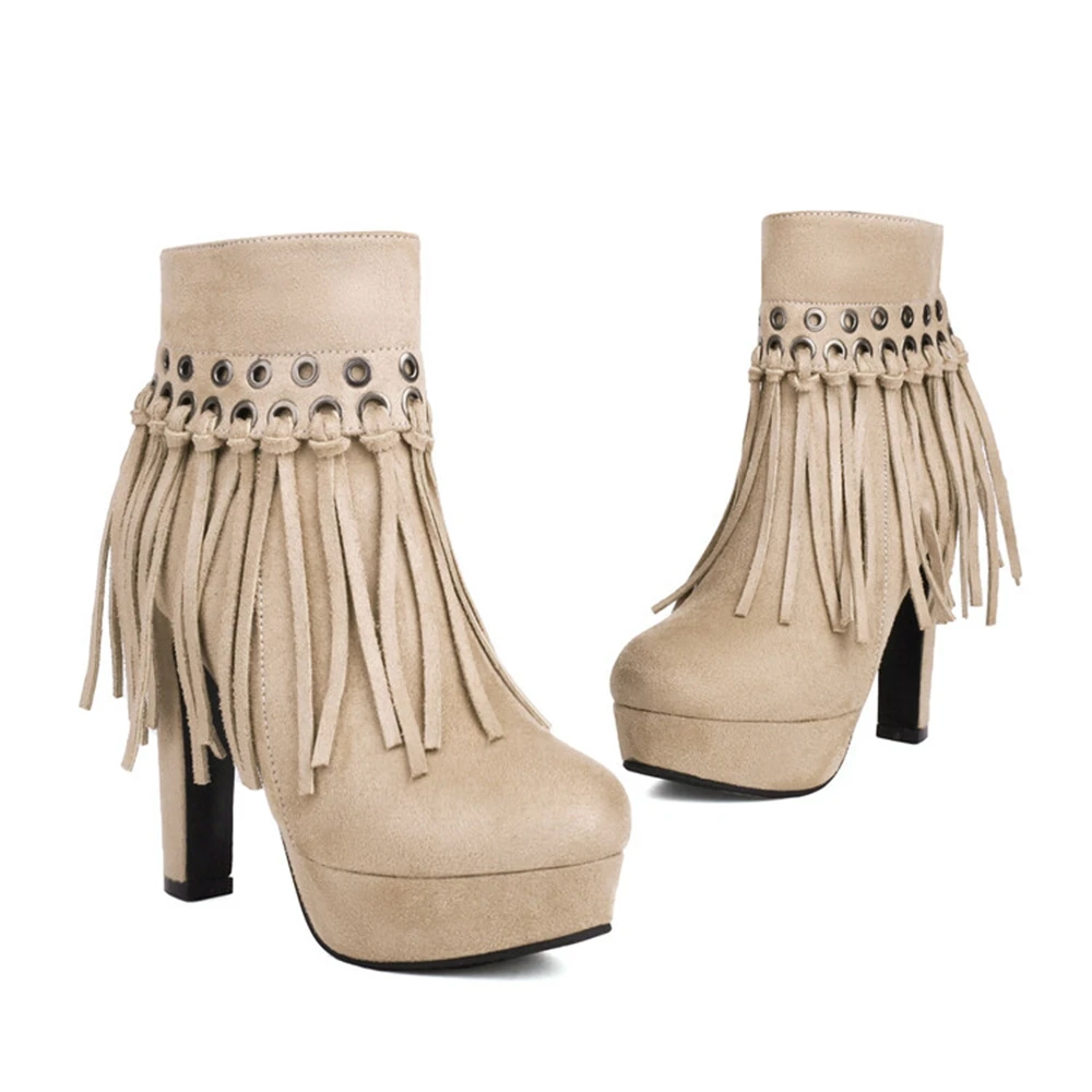 

Zapatos De Mujer 2024 New Size 33-43 Tassels Round Toe High Heels Platform Shoes Autumn Winter Ladies Ankle Women Boots 2051
