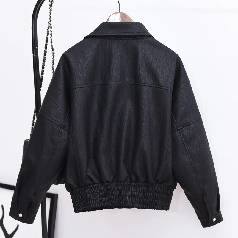 QAZIQILAND Spring New Loose PU Faux Leather Jacket Women Classic Moto Biker Jacket Autumn Winter Lady Basic Coat Y2k Outerwear