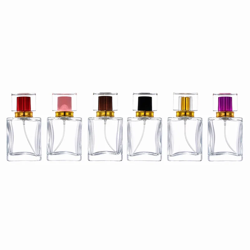 

50ml Acyylic Lid High Grade Perfume Spray Bottle Screw Pump Empty Square Clear Glass Cosmetic Packaging Refillable Vials 5pcs