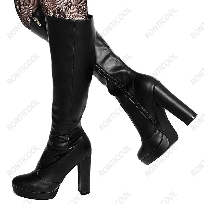 Rontic Handwork Женские зимние сапоги до колена на платформе с полной боковой молнией на массивном каблуке с круглым носком Красивые синие розовые туфли Размер США 5-20 (art.: 3920cec4641d2) - 3920cec4641d2