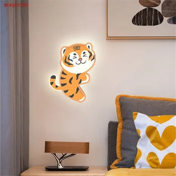 Creative Kids Modern Rabbit Tiger Led Wall Lamp For Bedroom Closets Living Room Cabinets Nursery Aisle Decor Night Light Fixture