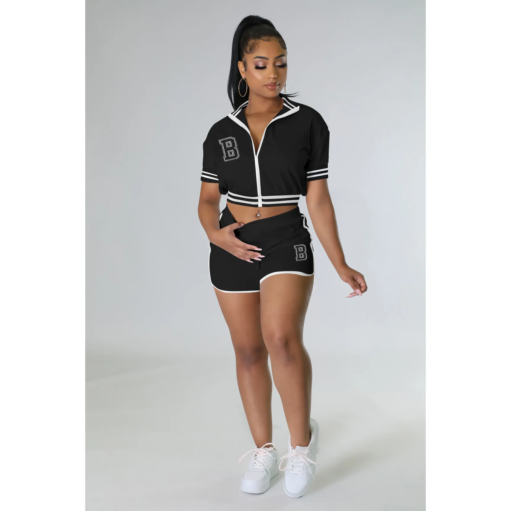 

Chocomist Two-pieces Sporty Solid Embroidery Women Shorts Set