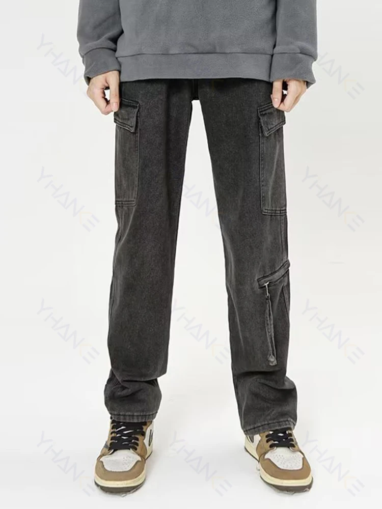 Black Clothing Men 2022 Autumn Vintage Jeans Washed Loose Wide Leg Pants Straight Cargo Pants Baggy Jeans Denim Jeans Streetwear